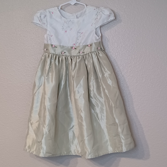 Perfectly Dressed White Green Floral Cap Sleeve Toddler Dress Size 4T - Picture 1 of 12